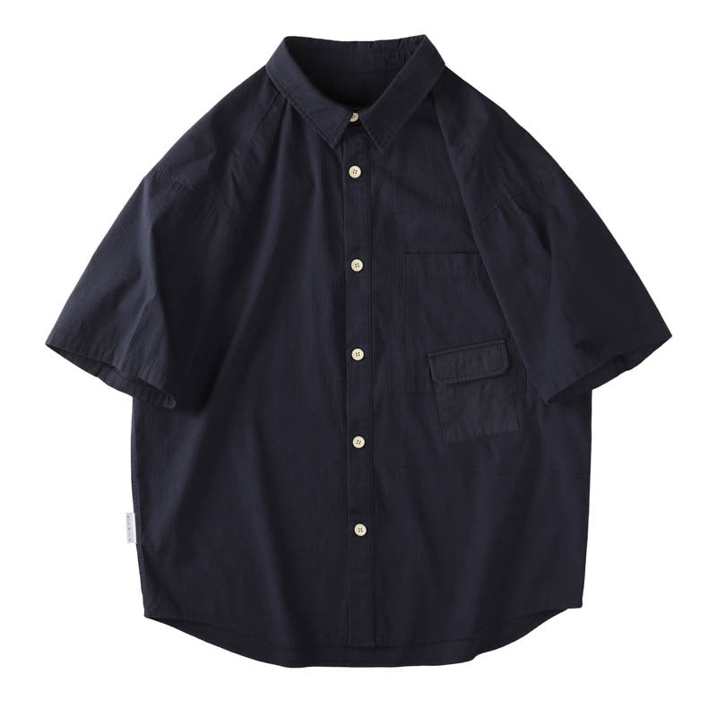 Men T-shirts Vintage Short Sleeve Loose Pocket Shirt Summer