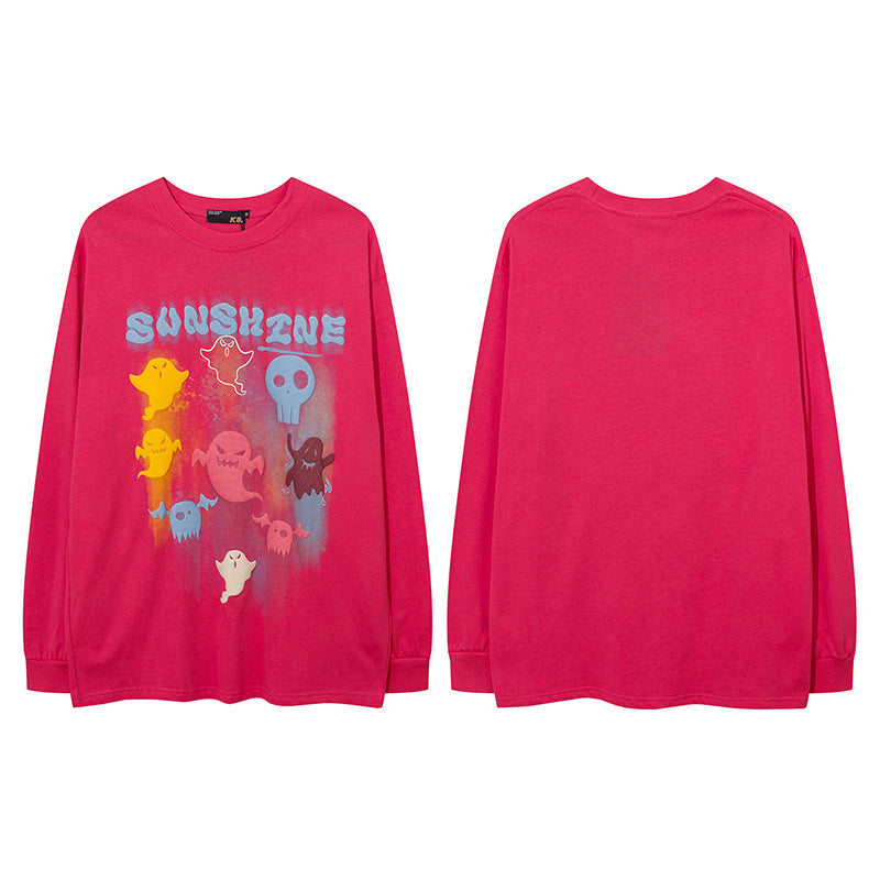 Vintage T Shirts Hip Hop Cartoon Foam Print Long Sleeve T-Shirt