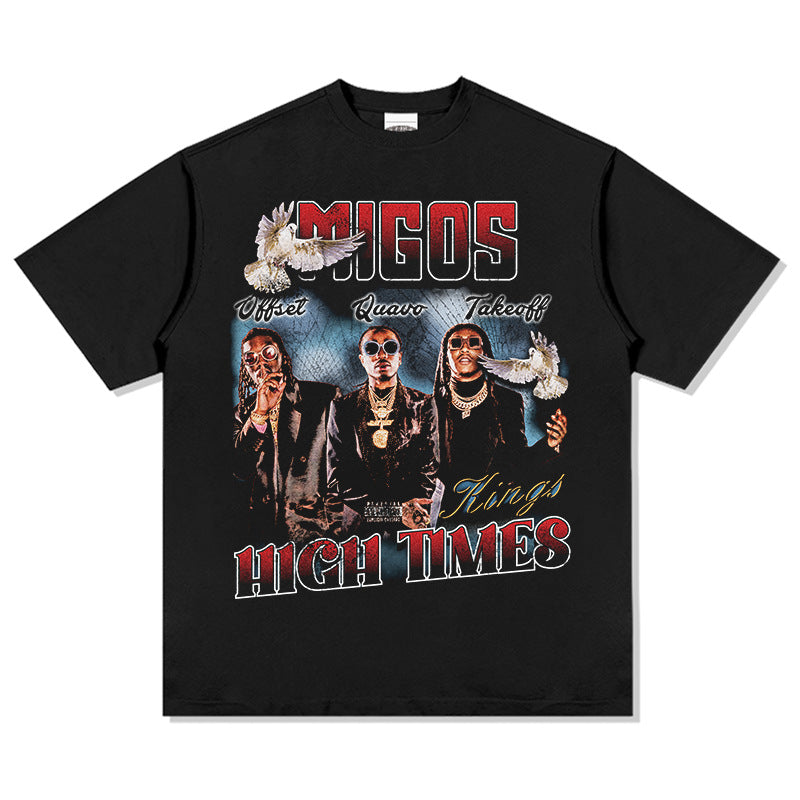 Cool t rapper hip hop team Migos print short sleeve wash