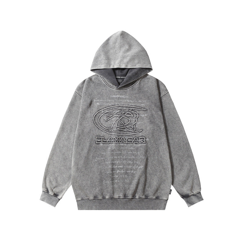 Streetwear Hoodie Vintage Washed Old Hooded Sweater Alphabet Print Casual Hoodie