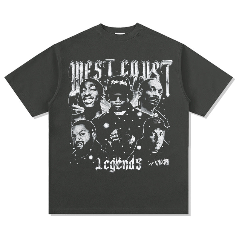 New york hip hop shop vintage west coast hip hop west coust print short sleeve t-shirt