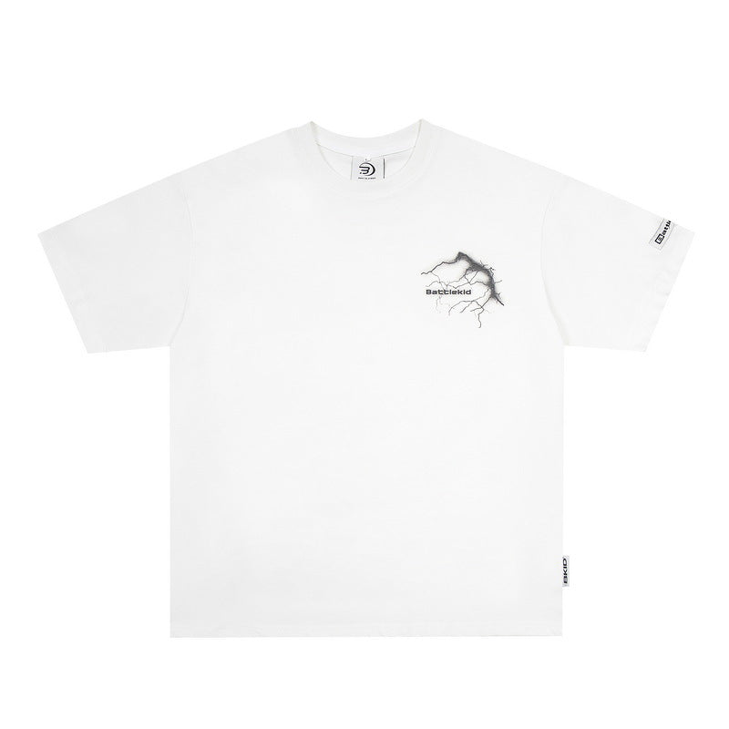 Vintage Tišö Rt Lightning Letter Print Summer Short Sleeve T-Shirt