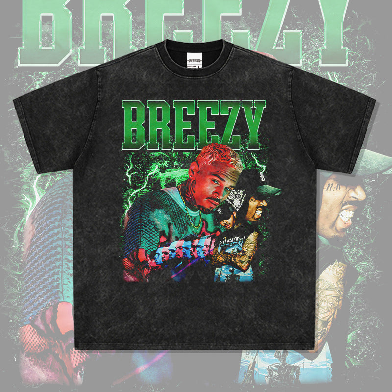 Outfit streetwear vintage hip hop breezy print short sleeve t-shirt