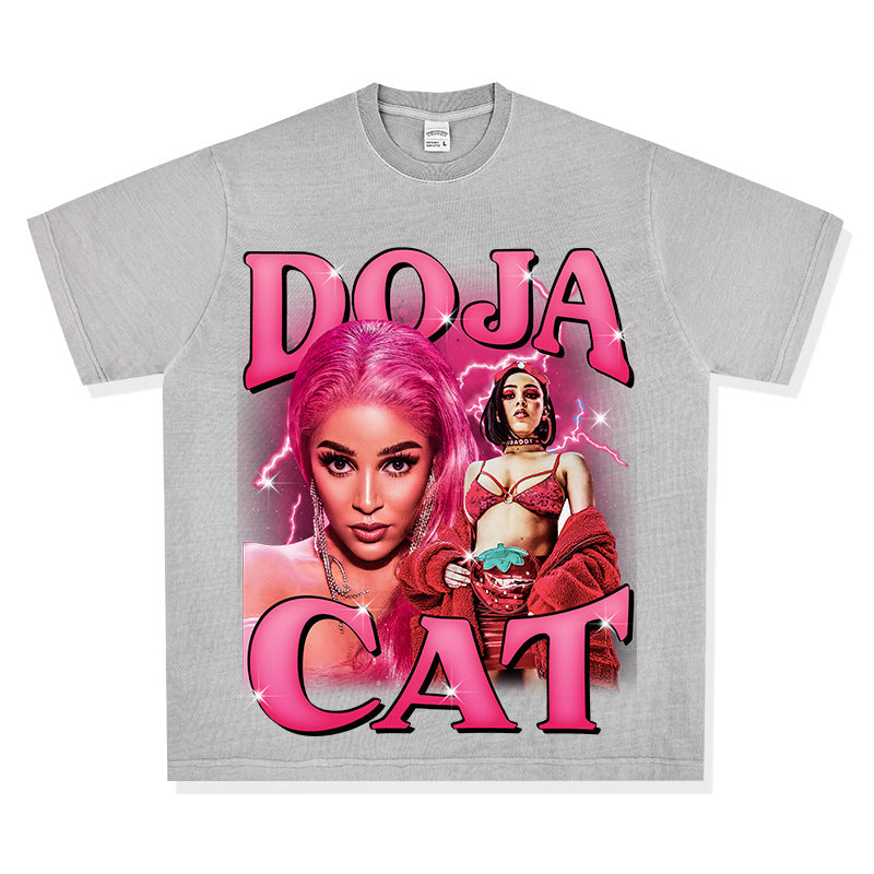 Streetwear masculino hip hop vintage Doja cat print short sleeve t-shirt vintage