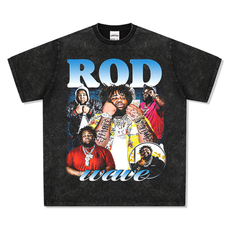 Outfit streetwear vintage, hip hop Rod Wave print short sleeve t-shirt