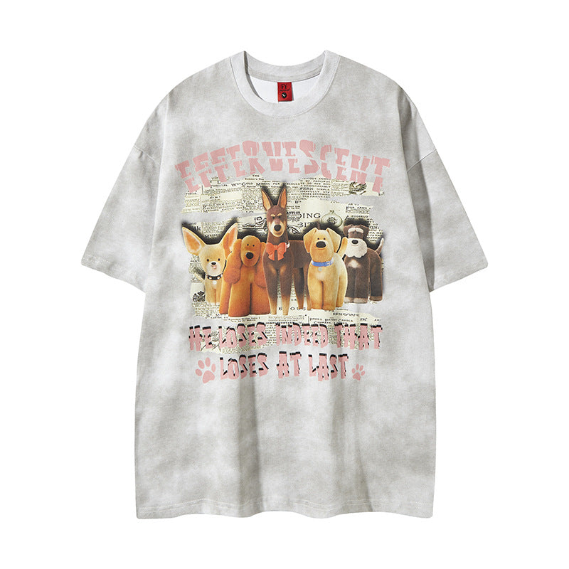 New York Hip Hop Style Vintage Cartoon Anime Print Short Sleeve T-Shirt