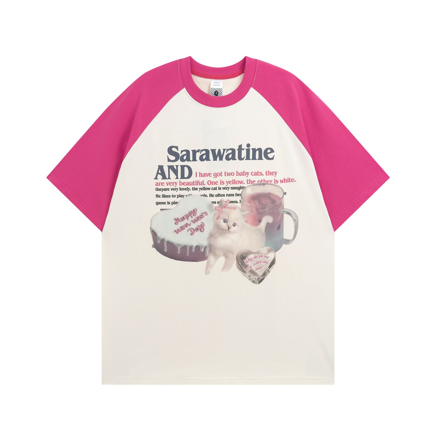 Unisex T-shirts Spring Vintage Alphabet Cat Loose Short Sleeve T-Shirt
