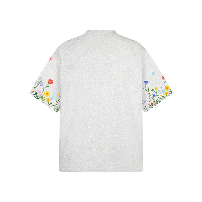 Casual Street Wear Floral Letter Embroidered Vintage Short Sleeve T-Shirt