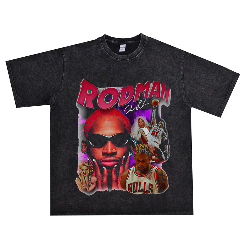 Film Star T Shirt Washed Old American Round Neck Loose T-Shirt Retro Short Sleeve