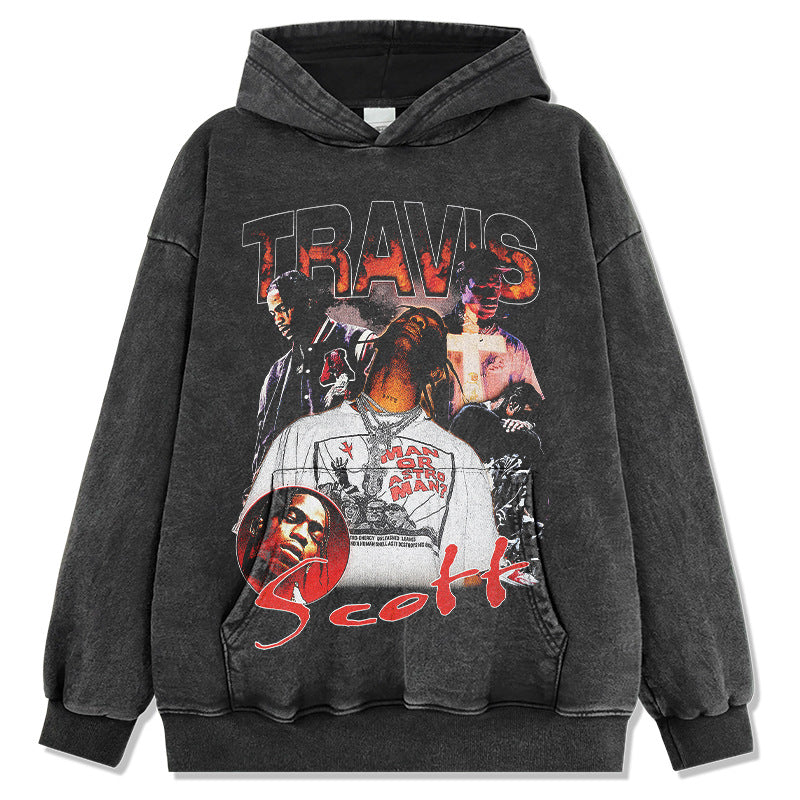 Marcas streetwear usa hip hop 2pac print wash hoodie hoodie hoodie