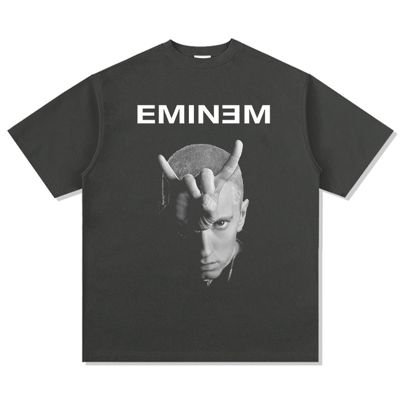 Streetwear masculino hip hop emperor Eminem vintage washed do old short sleeve t-shirt