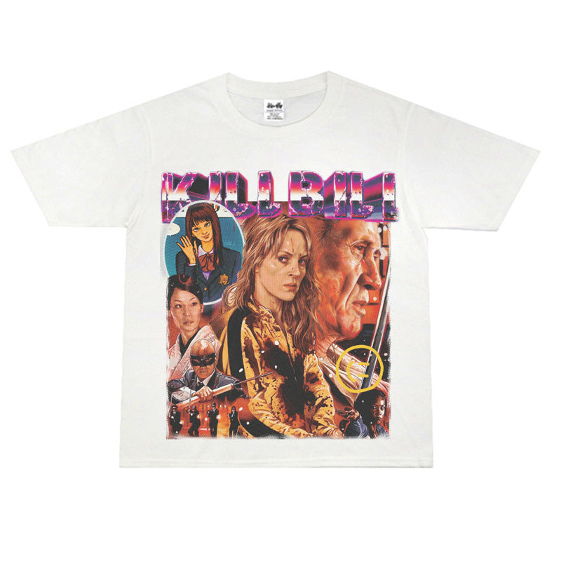 Film Star T Shirt Classic Movie Kill Bill Short Sleeve Loose Street Printed T-shirt Men and Women