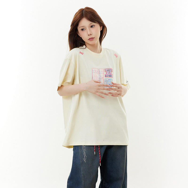 New York Hip Hop Style Vintage Embroidery Summer Loose Casual T-Shirt