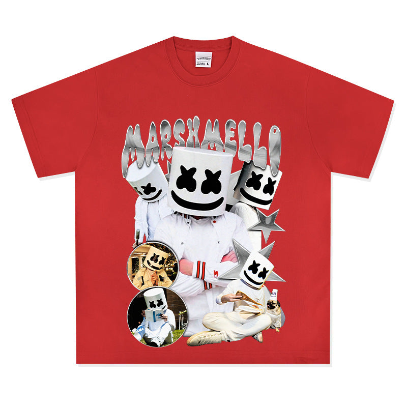 Streetwear masculin MARSHMELLO vintage hip hop rap print short sleeve t-shirt