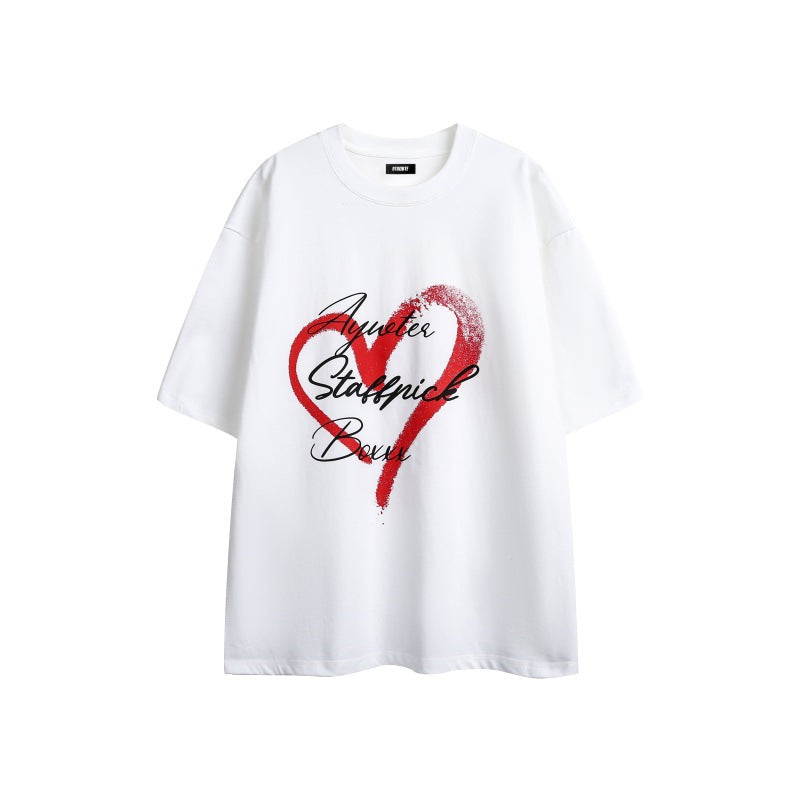 US drip outfits summer vintage love letter print casual loose short sleeve T-Shirts