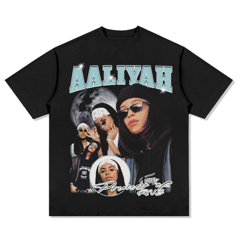 Cool t rapper vintage hip hop Aaliyah print short sleeve t-shirt