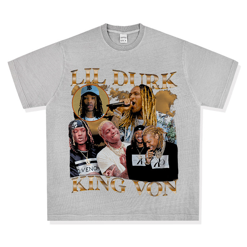 Streetwear masculino vintage hip hop king von print long sleeve short sleeve t-shirt