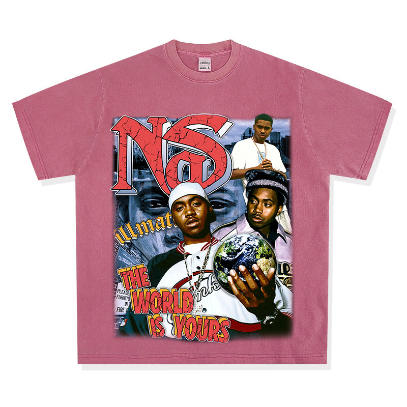 Streetwear masculino vintage hip hop nas print short sleeve t-shirt vintage