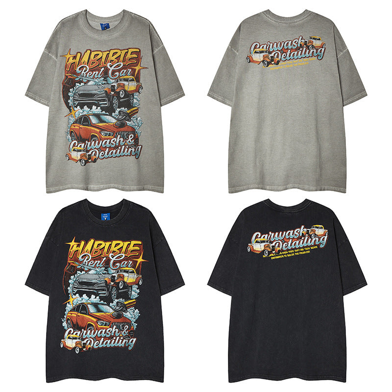 Nyc T Shirt Vintage Car Print Short Sleeve T-Shirt Summer Loose Casual Top