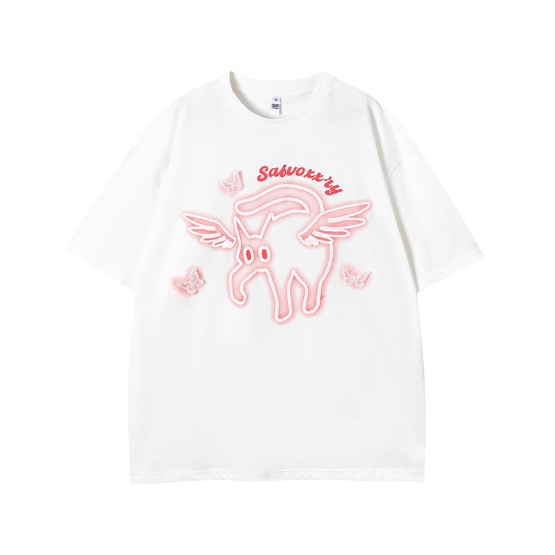 Vintage Tišö Rt Cat Butterfly Short Sleeve T-Shirt Summer Loose Top
