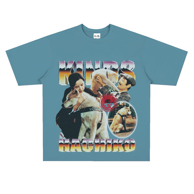 Film Star T Shirt Movie Loyal Dog Eight Male Printed Loose Street Cotton American T-shirt