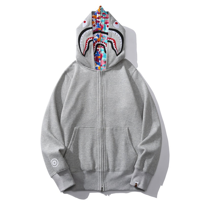 Ape Hoodie Shark Hooded USA Embroidered Printed Double Hat Zip Cardigan Sweater Jacket