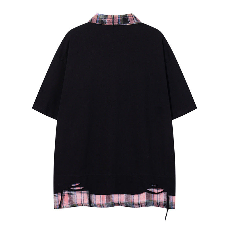 Camisetas streetwear Summer Vintage Ripped Casual Loose Short Sleeve T-Shirt