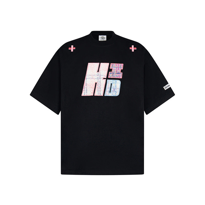 New York Hip Hop Style Vintage Dopamine Letter Embroidery Crew Neck Short Sleeve T-Shirt