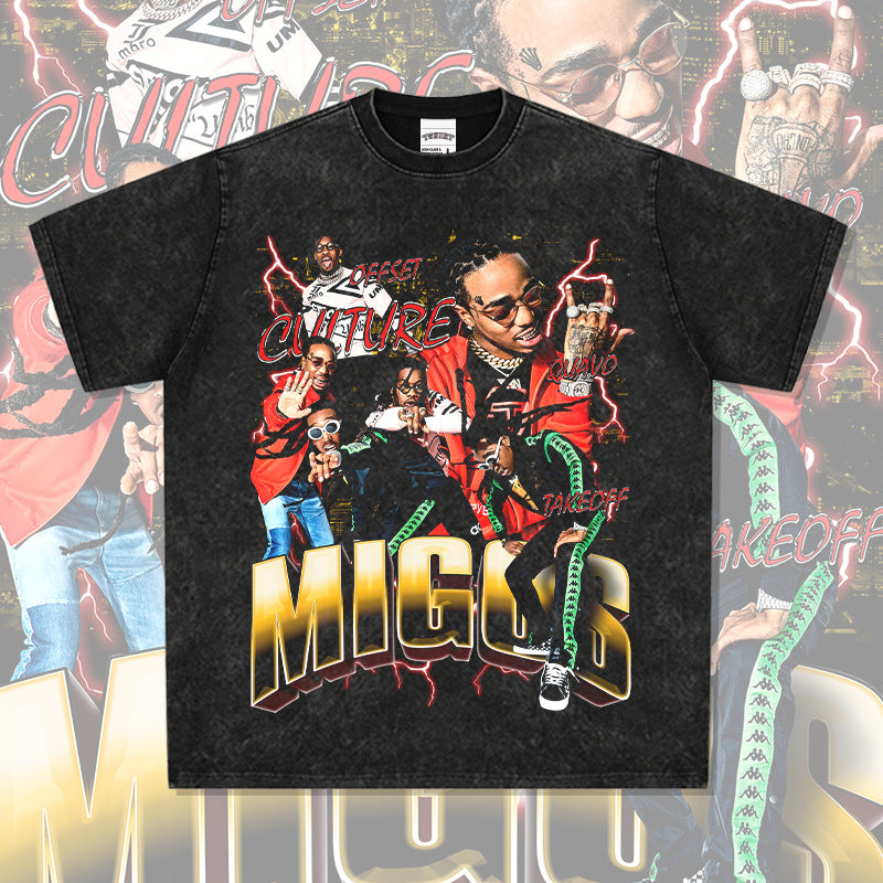 New york hip hop shop hip hop migos print vintage hiphop short sleeve t-shirt