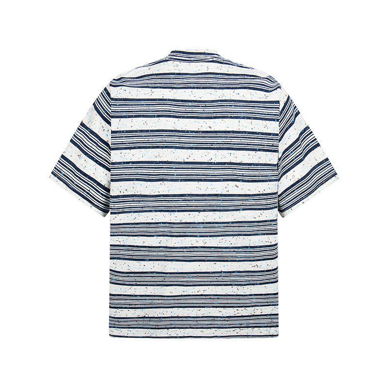 New York Hip Hop Style Vintage Alphabet Print Crew Neck Loose Striped Short Sleeve T-Shirt