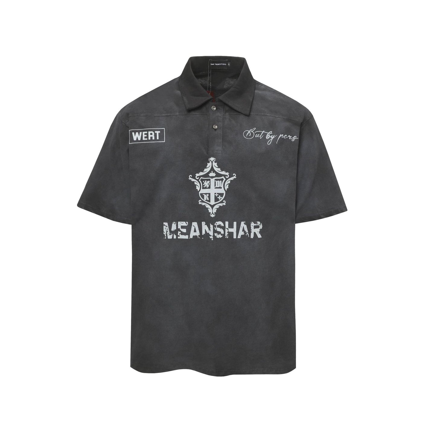 Hustle vintage summer short-sleeved washed lapel polo shirt