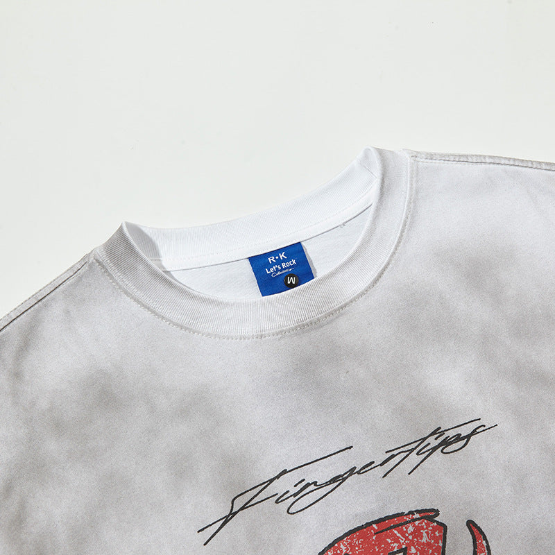 Camisas Retros wash gradual change print men's casual loose sports T-shirt