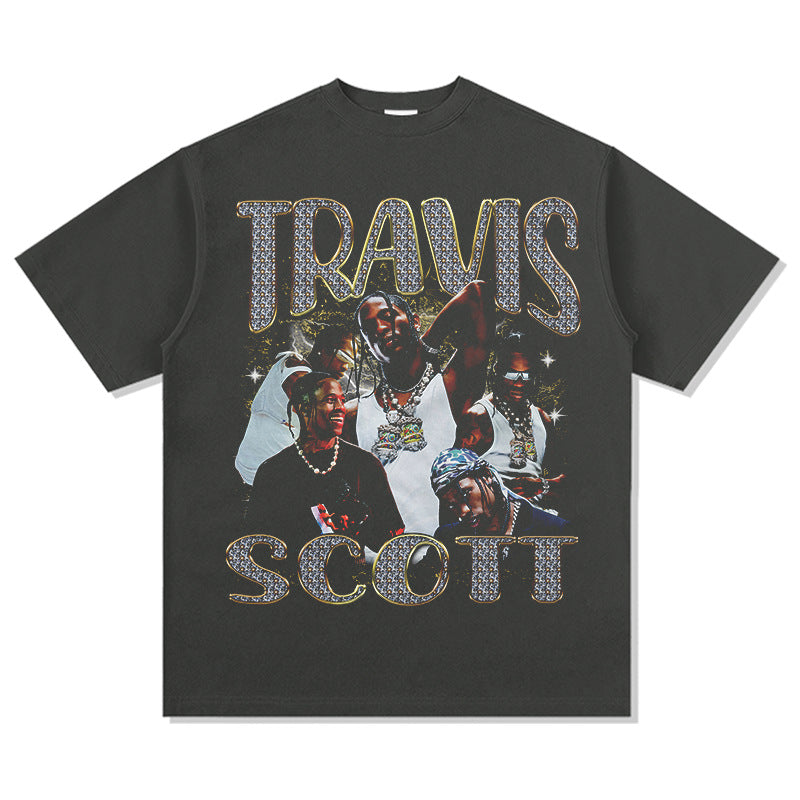 Outfit streetwear vintage hip hop scott ts print short sleeve t-shirt