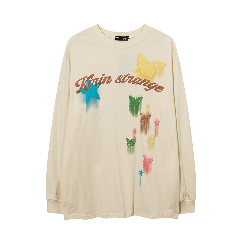 Vintage T Shirts Hip Hop Foam Print Long Sleeve T-Shirt Autumn oversize