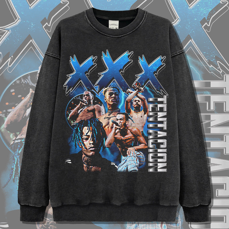 Marcas streetwear usa hip hop XXX Tentacion print crew neck sweater