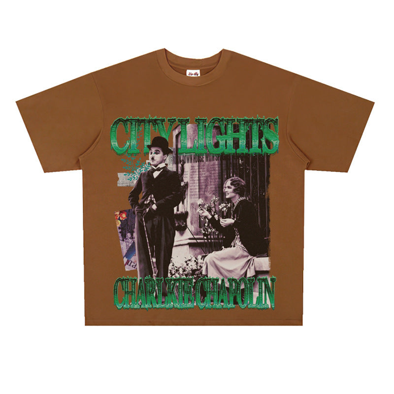 Film Star T Shirt Classic Movie Surrounding City Light Loose Retro Street Cotton T-shirt