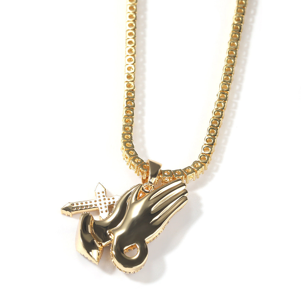 Jewelry INS Tide Brand Full Diamond Cross Pendant Necklace Hip Hop Crosses Spectrum St. Valentine's