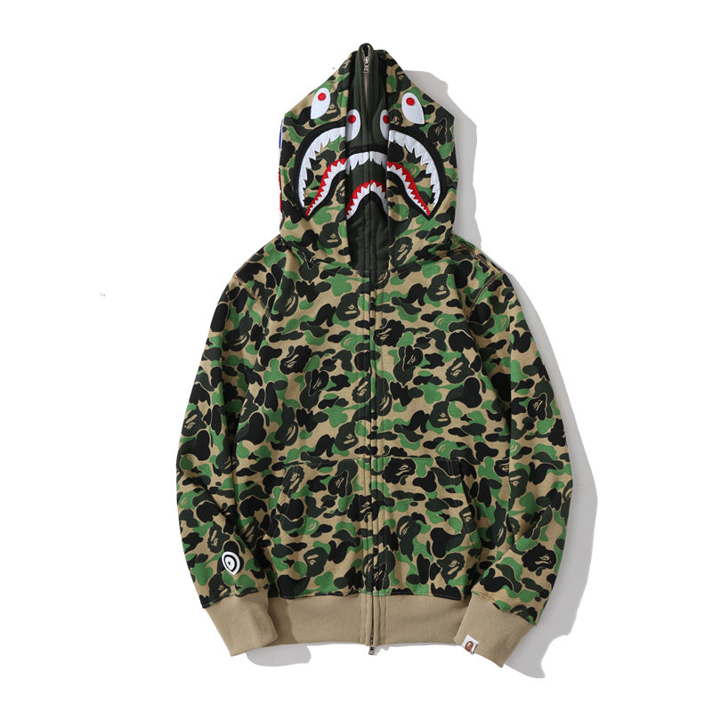 Ape Hoodie Shark Double Hood Men's and Women's Cardigan Zip Sweater