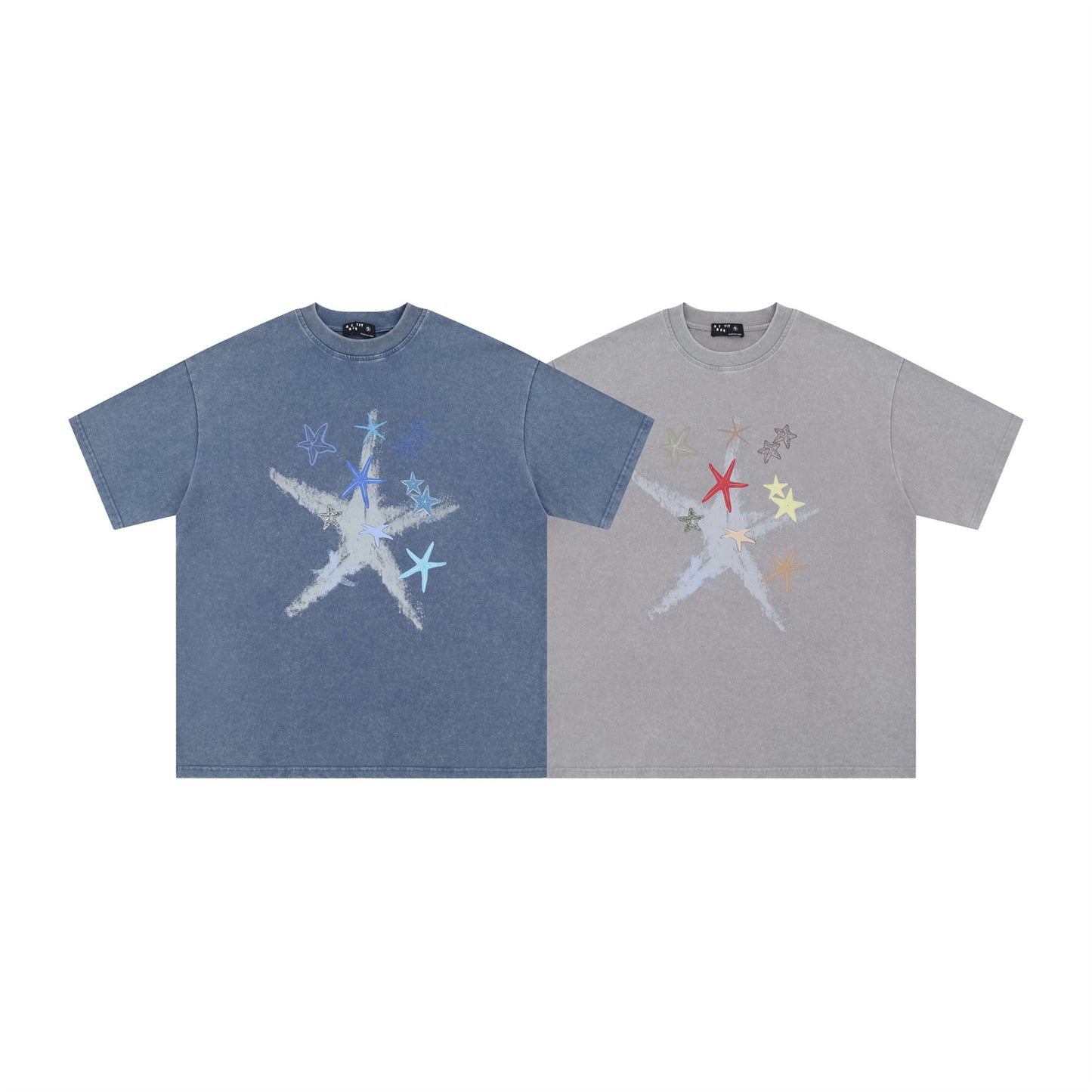 USA Vintage T-Shirt Washed Starfish Print Puppy Male Summer