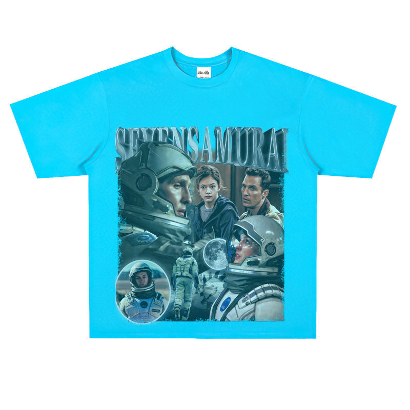 Film Star T Shirt Movie Space Interstellar Cotton Short Sleeve Loose American Retro T-shirt