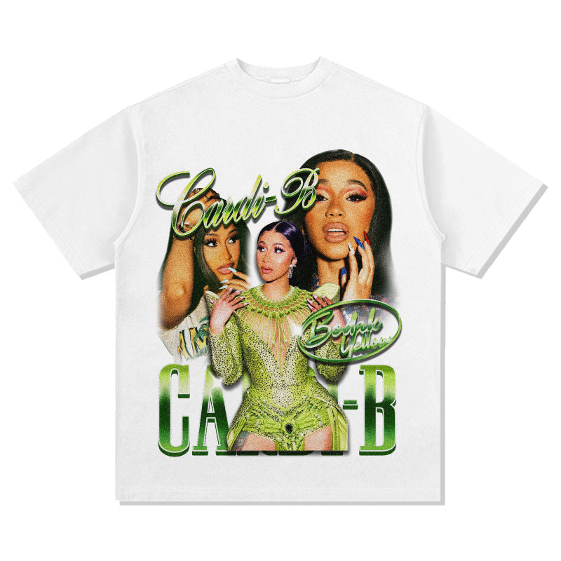 Streetwear Masculino Vintage Long Sleeve Short Sleeve T-Shirt Rap Cardi B Print Top