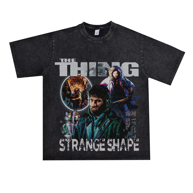 Film Star T Shirt Short Sleeve American Retro Loose Heavy round Neck Street T-shirt Men and Women