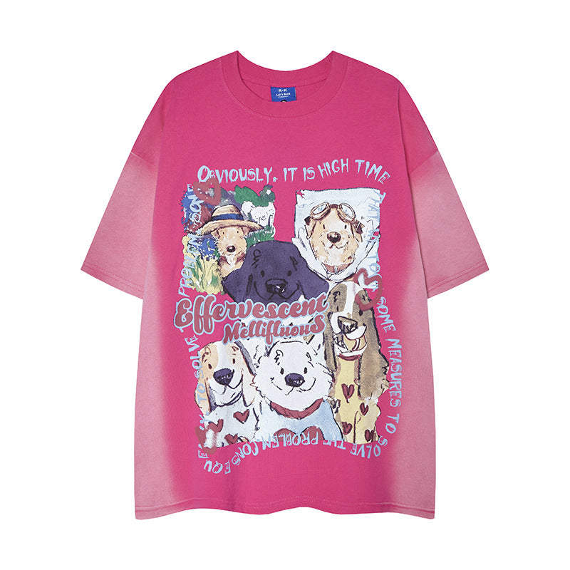 Nyc T Shirt Dog Print Short Sleeve T-Shirt Summer Loose Casual Top