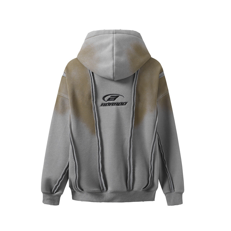 Streetwear Hoodie Make Old Hooded Sweater Hip Hop Loose Cardigan Jacket