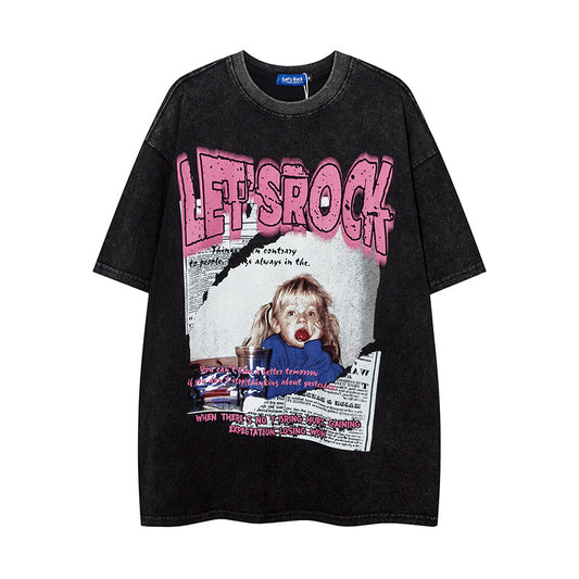 Vintage T Shirts Hip Hop Old Short Sleeve T-Shirt Summer Loose Graffiti Print