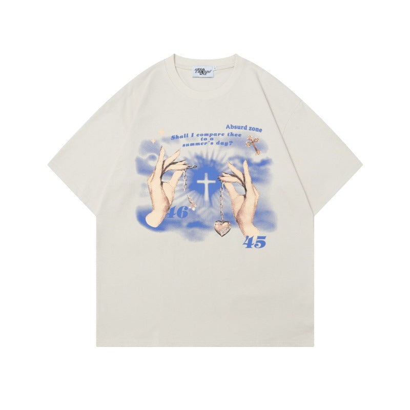 Camisetas streetwear summer retro letter print design casual loose short sleeve T-Shirt