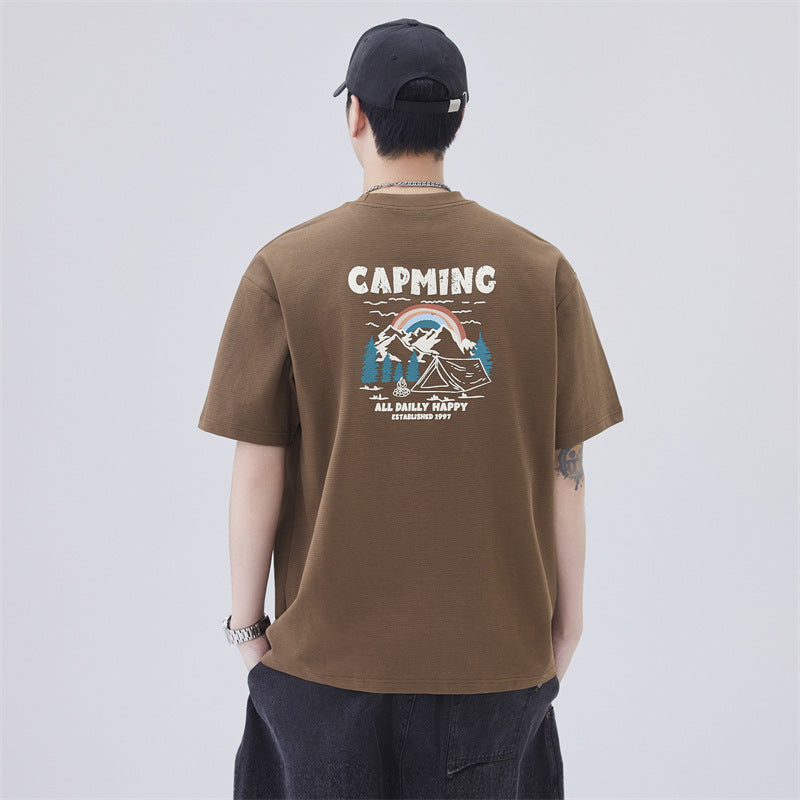 Mens T-shirts Summer Short Sleeve Loose Vintage Print