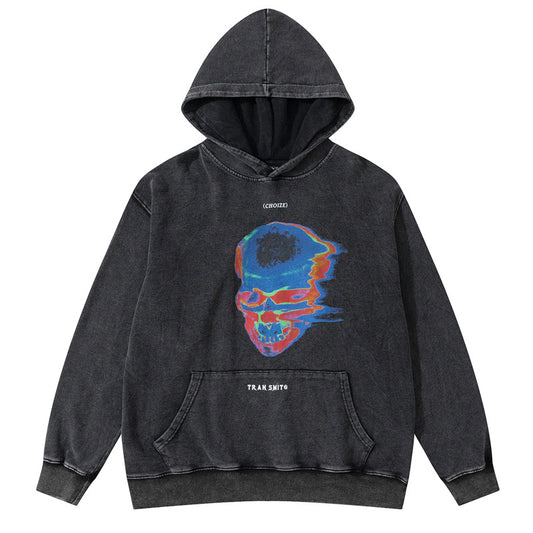Streetwear Hoodie Hip Hop Skull Print Hooded Sweater Washed Old Loose Hoodie