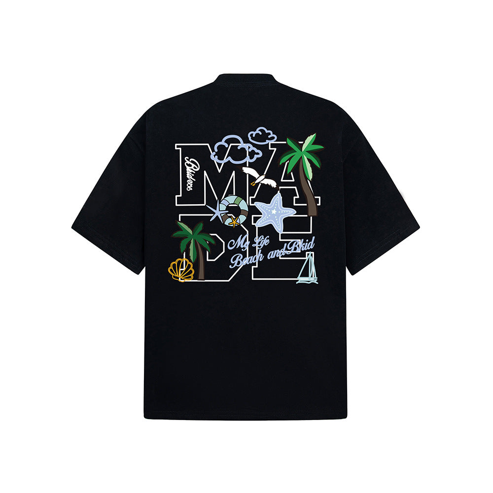 Hip Hop Clothes New York Vintage Floral Palm Short Sleeve T-Shirt