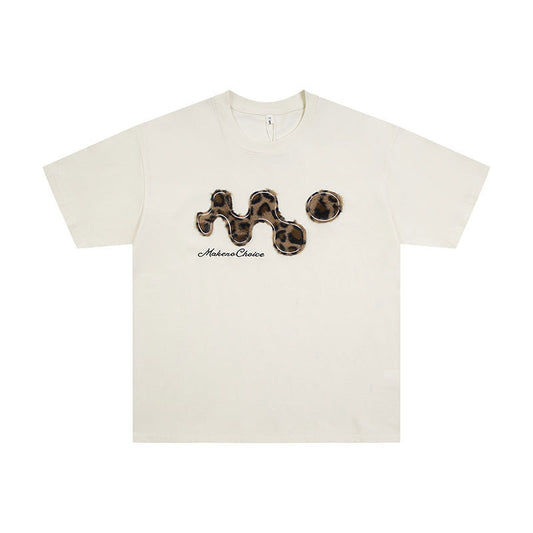 Marcas De Streetwear Vintage Leopard Patch Embroidered Couple Short Sleeve T-Shirt